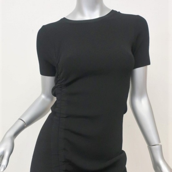 Milly Ruched Midi Dress Black Stretch Knit - Picture 2 of 7